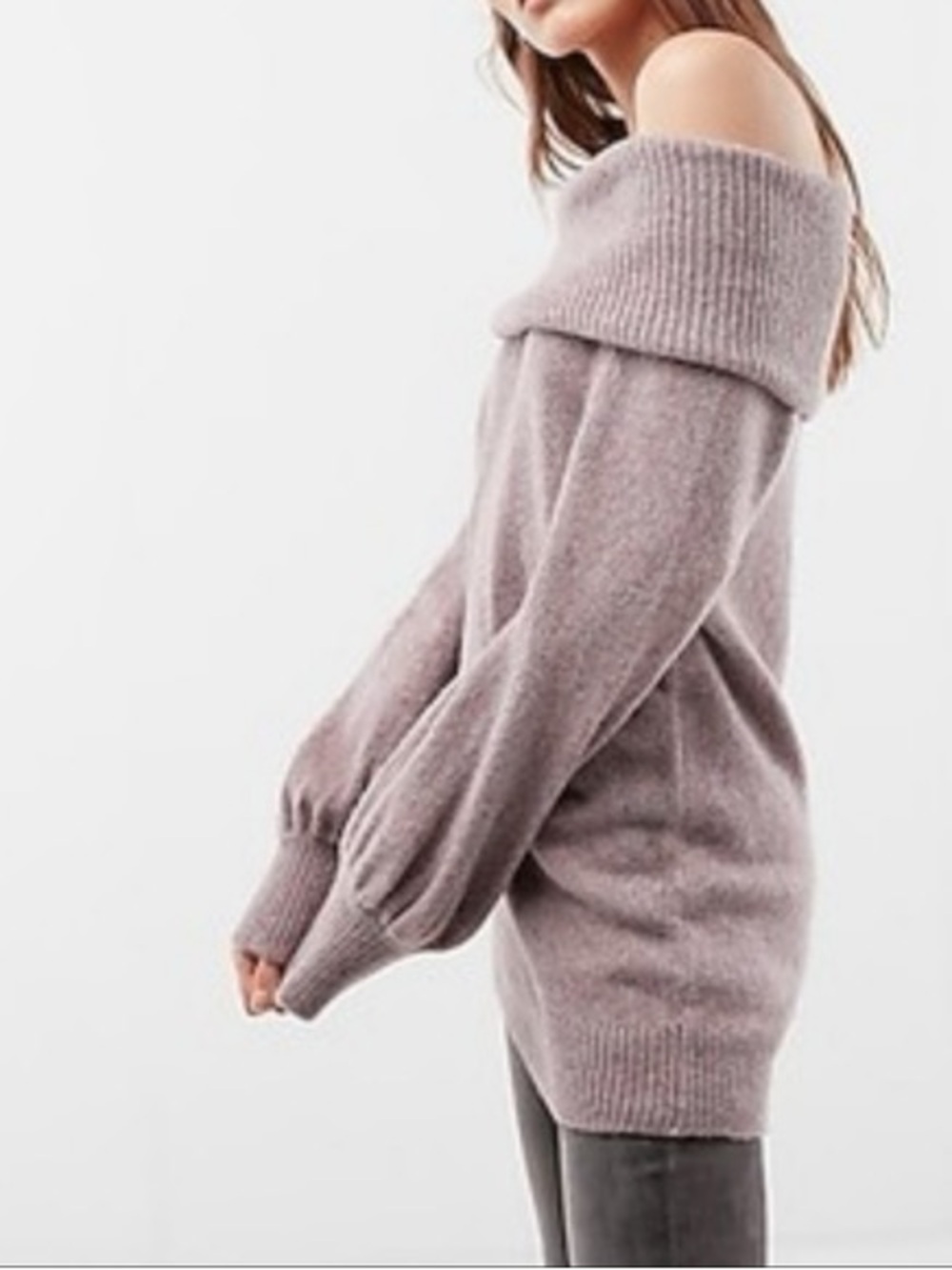 Express oversized dusty mauve cowl neck off shoulder sweater size small
